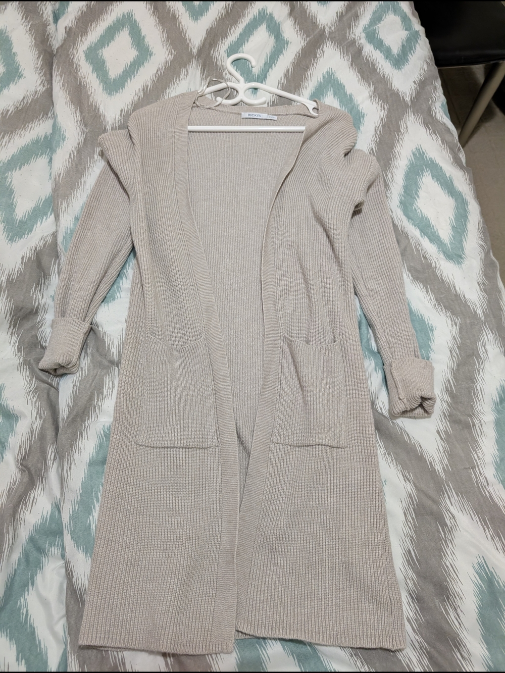 Ricki's Long Open-Front Ribbed Cardigan - Light Beige